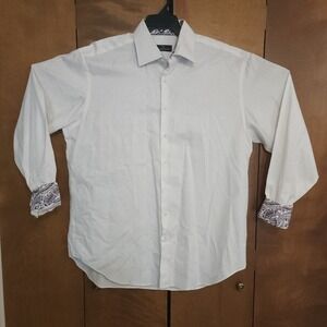 C93 Bugatchi Uomo Mens White Paisley Print Dress Shirt Long Sleeve Button Up XXL